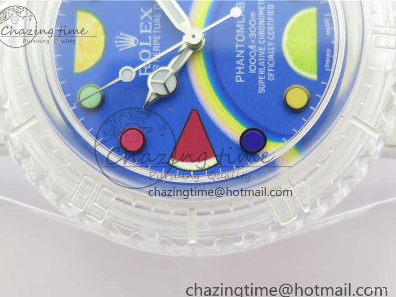 MiroTime 0123 Submariner Phantomlab Transparent KZF Best Edition Blue Fruit Dial on White Rubber Strap VR Classic 2563